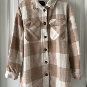 Love Tree Cream & Beige Plaid Utility Shacket